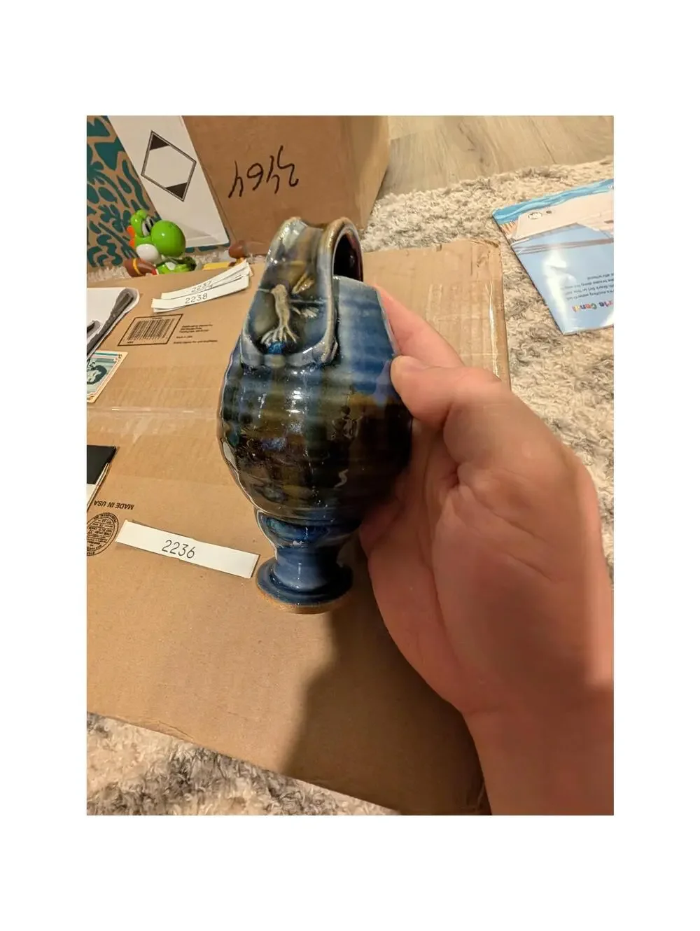 Vintage Studio Art Pottery Vase Stoneware Blue Drip Glaze Signed Artist Marked